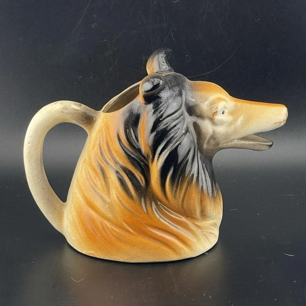Vintage Occupied Japan Ceramic 3D Collie Lassie Dog Creamer‎ Cream Pitcher